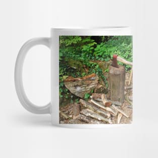 Old Axe on Wood Block Mug